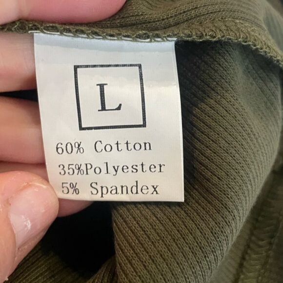 Basic Henley Lace Crochet Long Sleeve Blouse Casual Green Ribbed Knit Size Large - Picture 7 of 8